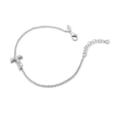 Sterling silver Sign bracelet with Franciscan Tau cross with zirconia