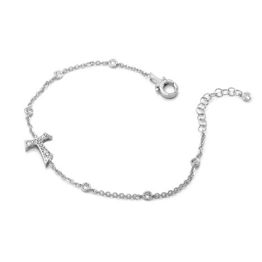 Bracciale Segno Tau francescano in argento e zirconi