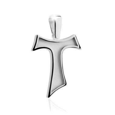 Croce Segno Tau francescano scavato in argento