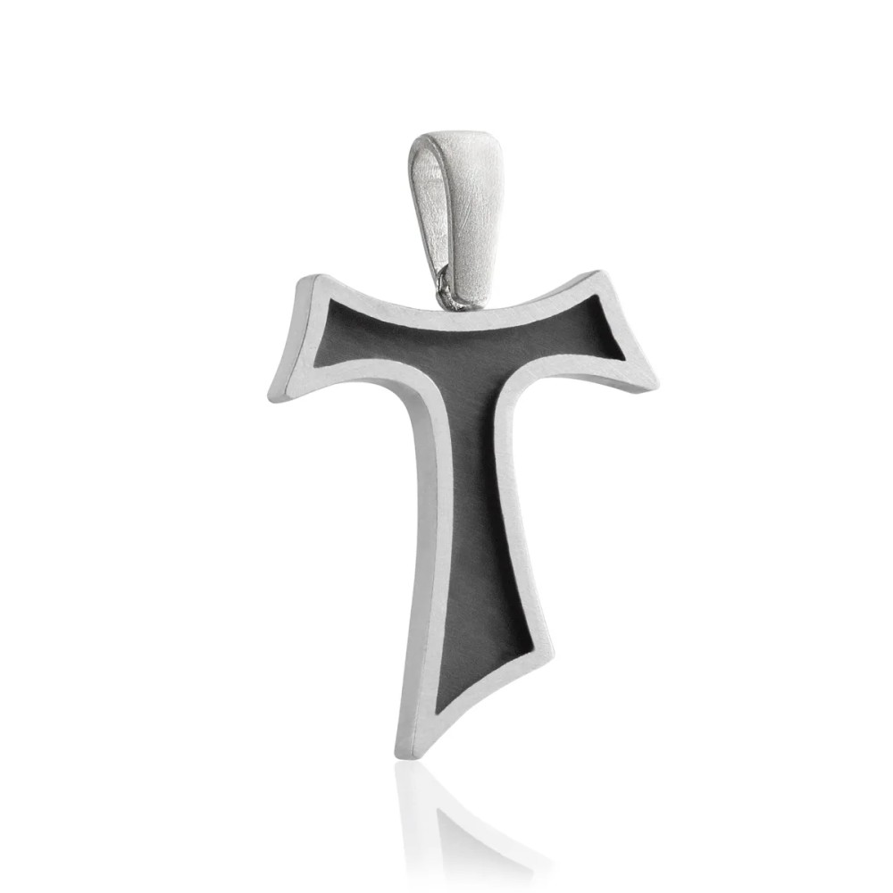 Sterling silver Franciscan Tau Sign Cross with high and low relief