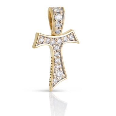 Gold Sign Tau cross with zirconia