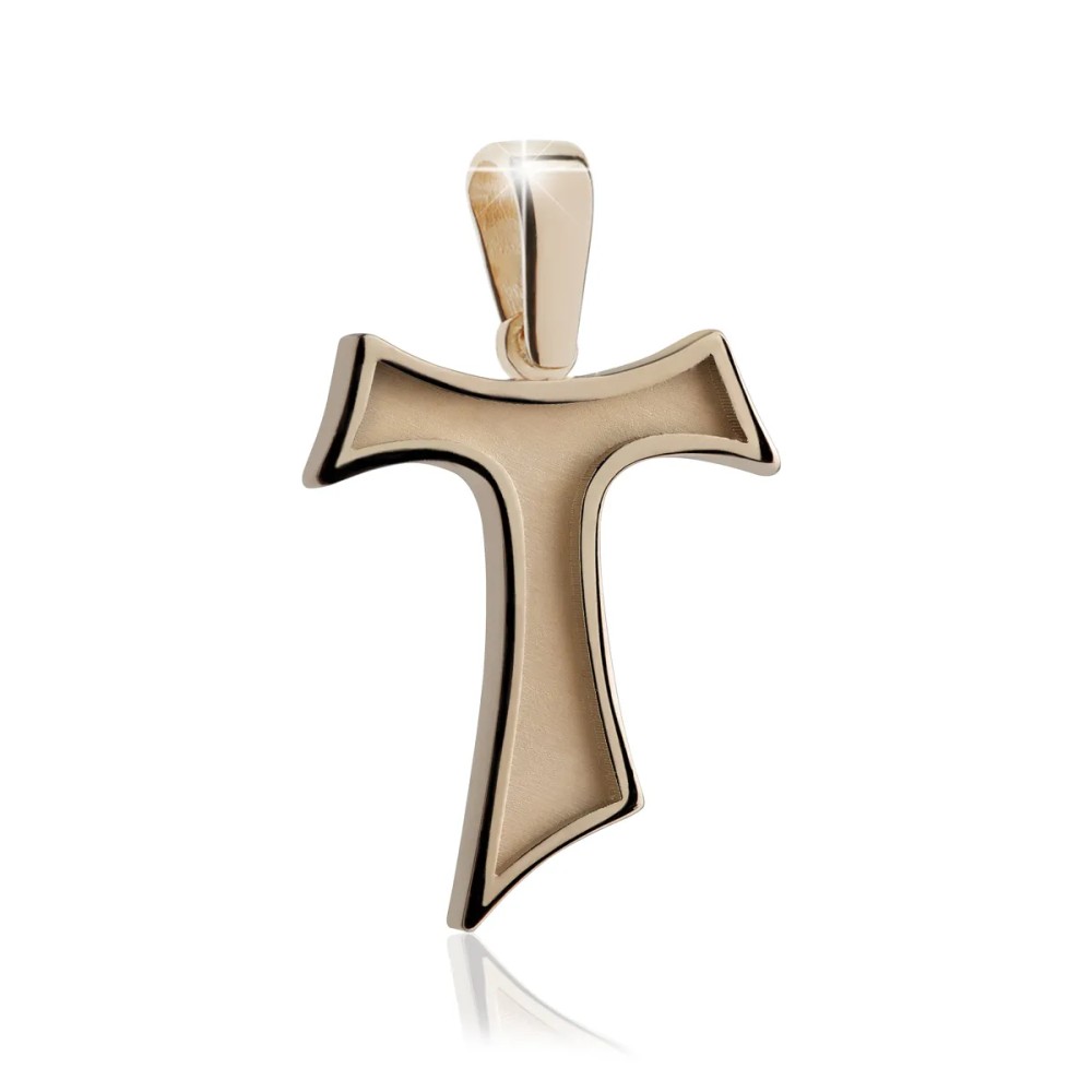 Gold Franciscan Tau Sign Cross with high and low relief