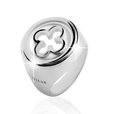 Sterling silver Iter Venice chevalier ring with Palazzo Ducale's quadrilob flower