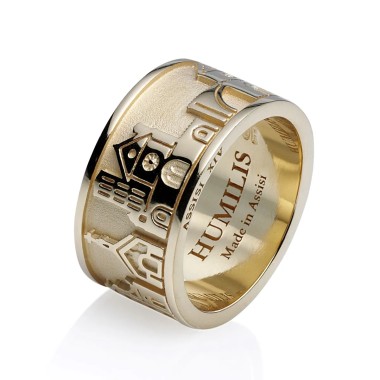 Gold Iter Assisi band ring with monuments