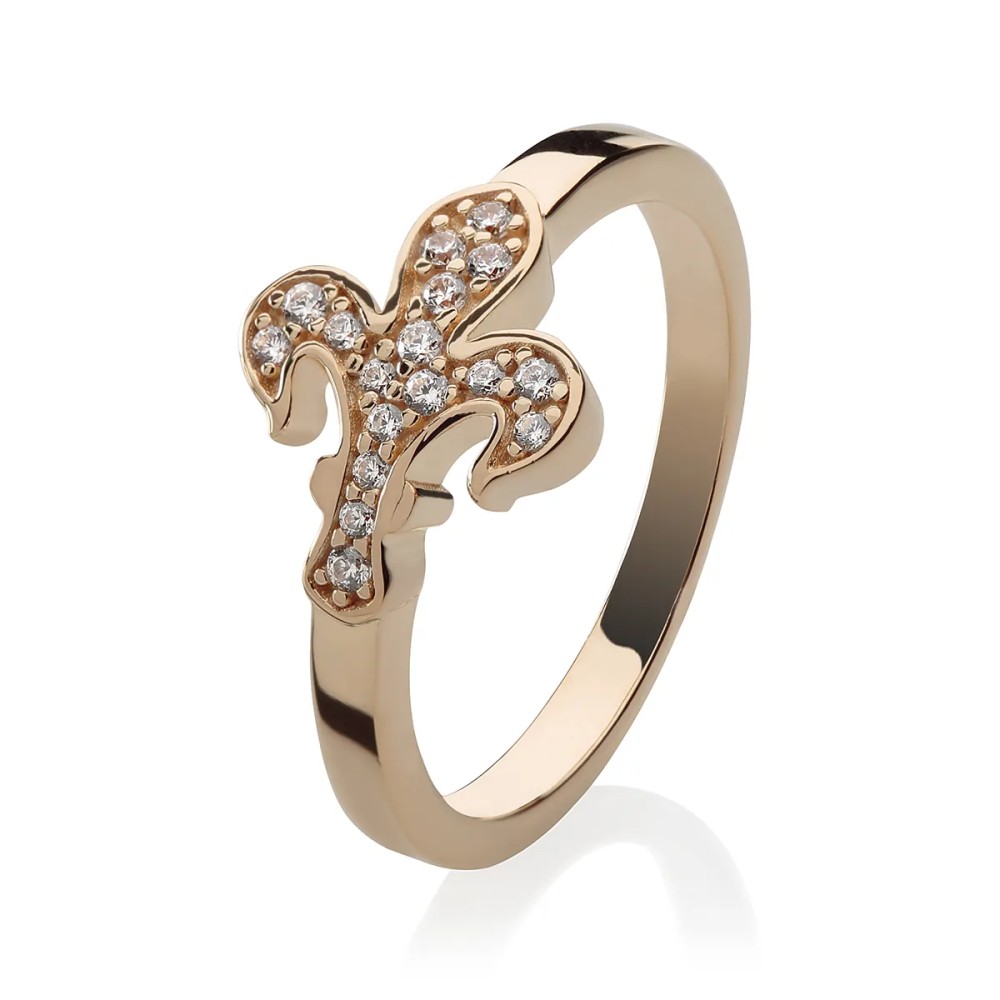 Gold Iter Florence ring with Florentine lily with zirconia