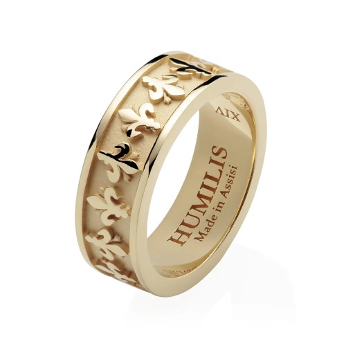 Gold Iter Florence band ring with lily the simbol of Florence