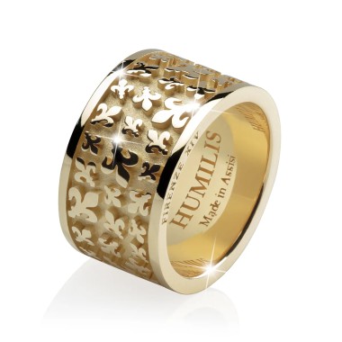Gold Iter Florence random band ring with Florentine lily