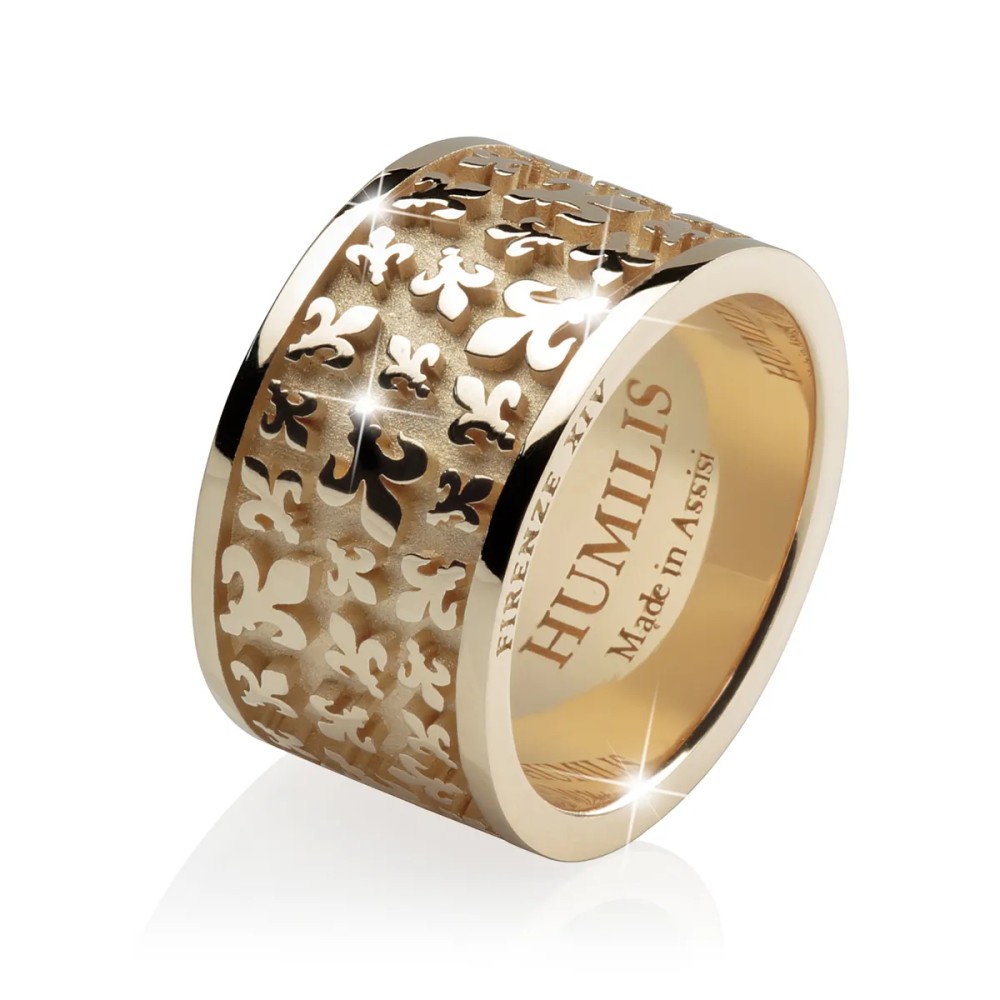 Gold Iter Florence random band ring with Florentine lily