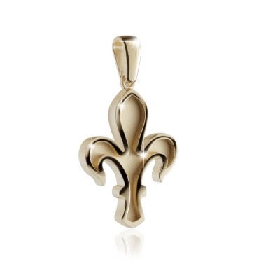 Gold florentine lily pendant with high and low relief