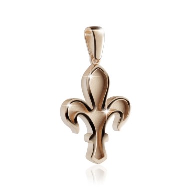 Gold florentine lily pendant with high and low relief