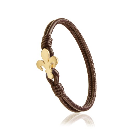 Sterling silver and brown leather Iter Florence bracelet with Florentine lily
