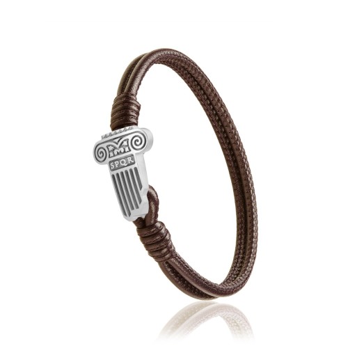 Sterling silver and brown leather Iter Rome bracelet with roman capital
