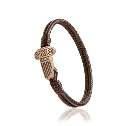 Bracciale Iter Roma capitello romano in pelle marrone e argento