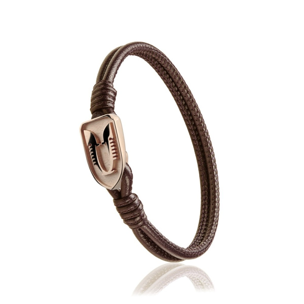 Sterling silver and brown leather Iter Venice bracelet with double gondola bow ornament Sterling silver and brown leather Iter Venice bracelet with double gondola bow ornament
