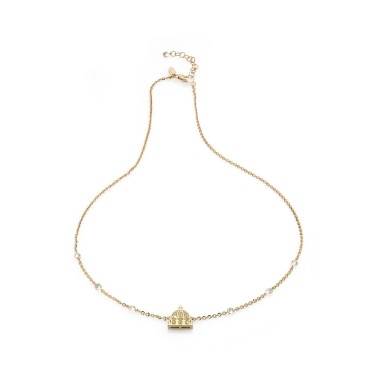 Gold Iter Rome necklace with the dome of the St. Peter's Basilica with stones