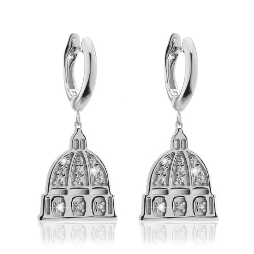 Sterling silver Iter Rome collection earrings with St. Peter's dome with zirconia