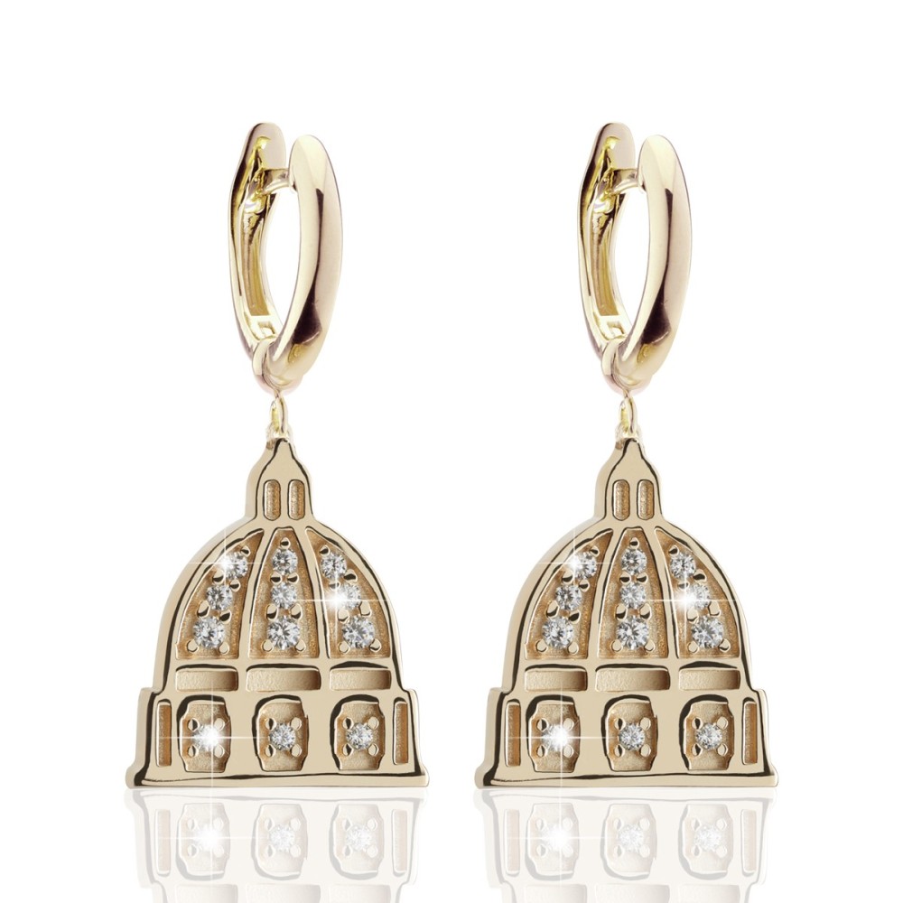 Gold Iter Rome collection earrings with St. Peter's dome with zirconia Gold Iter Rome collection earrings with St. Peter's dome with zirconia