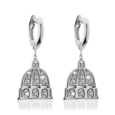 Gold Iter Rome collection earrings with St. Peter's dome with zirconia