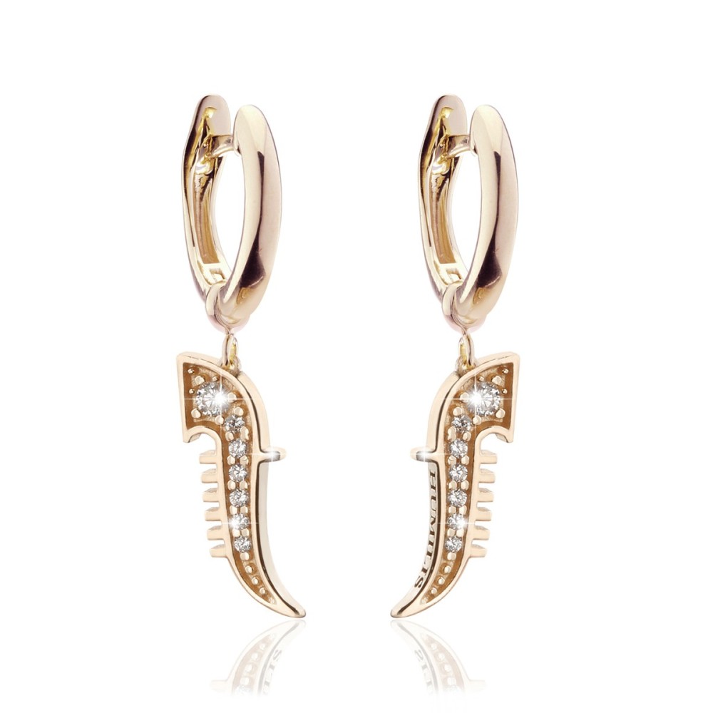 Gold Iter Venice earrings with gondola bow ornament and zirconia