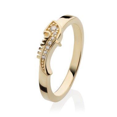 Gold Iter Venice ring with gondola bow ornament with zirconia