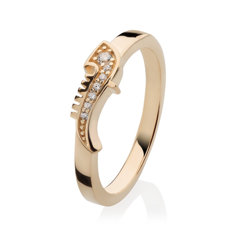 Gold Iter Venice ring with gondola bow ornament with zirconia