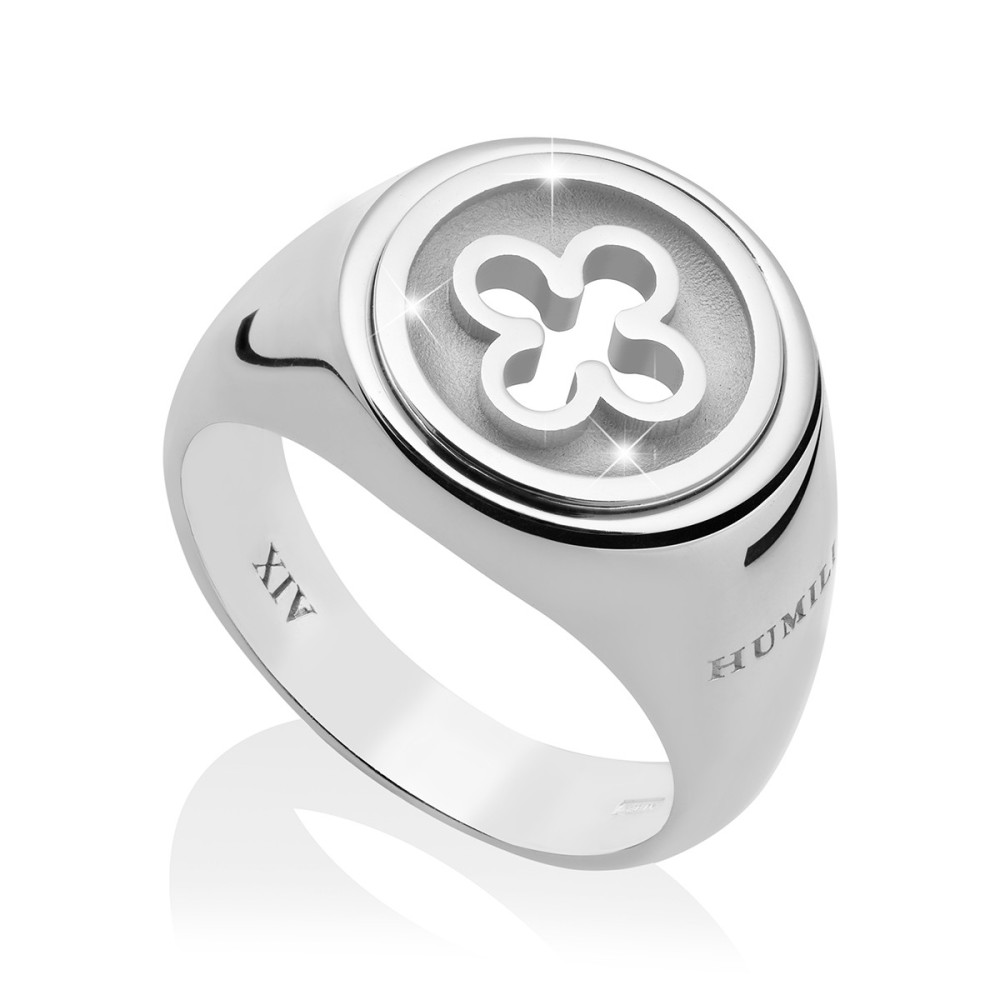 Sterling silver Iter Venice little chevalier ring with Palazzo Ducale's quadrilob flower