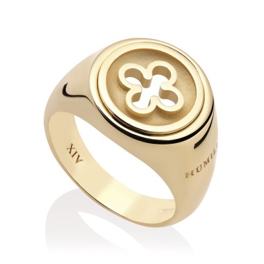 Gold Iter Venice little chevalier ring with Palazzo Ducale's quadrilob flower