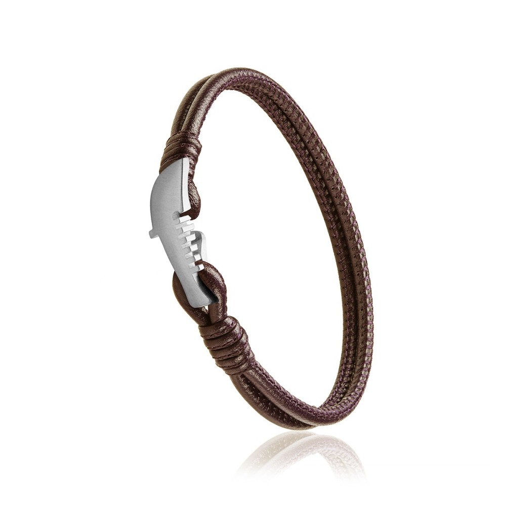 Sterling silver and brown leather Iter Venice bracelet with single gondola bow ornament