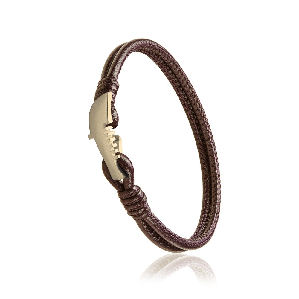 Sterling silver and brown leather Iter Venice bracelet with single gondola bow ornament