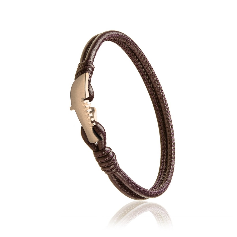 Gold and brown leather Iter Venice bracelet with single gondola bow ornament