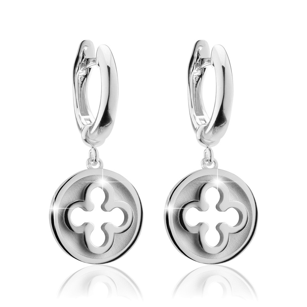 Sterling silver Iter Venice small hanging earrings with Palazzo Ducale's quadrilob flower