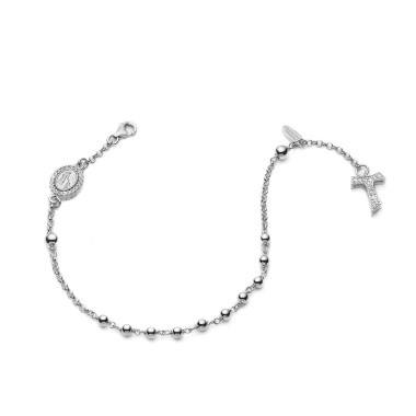 Sterling silver Rosary bracelet with decade hanging Tau cross St. Francis and miracolous Virgin medal
