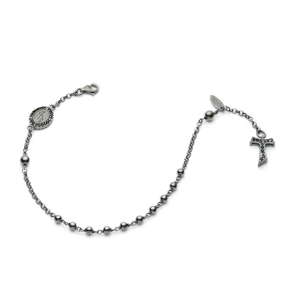 Sterling silver Rosary bracelet with decade hanging Tau cross St. Francis and miracolous Virgin medal