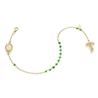 Gold Canticum Rosary bracelet with decade in stones hanging Tau cross St. Francis and miracolous Virgin medal