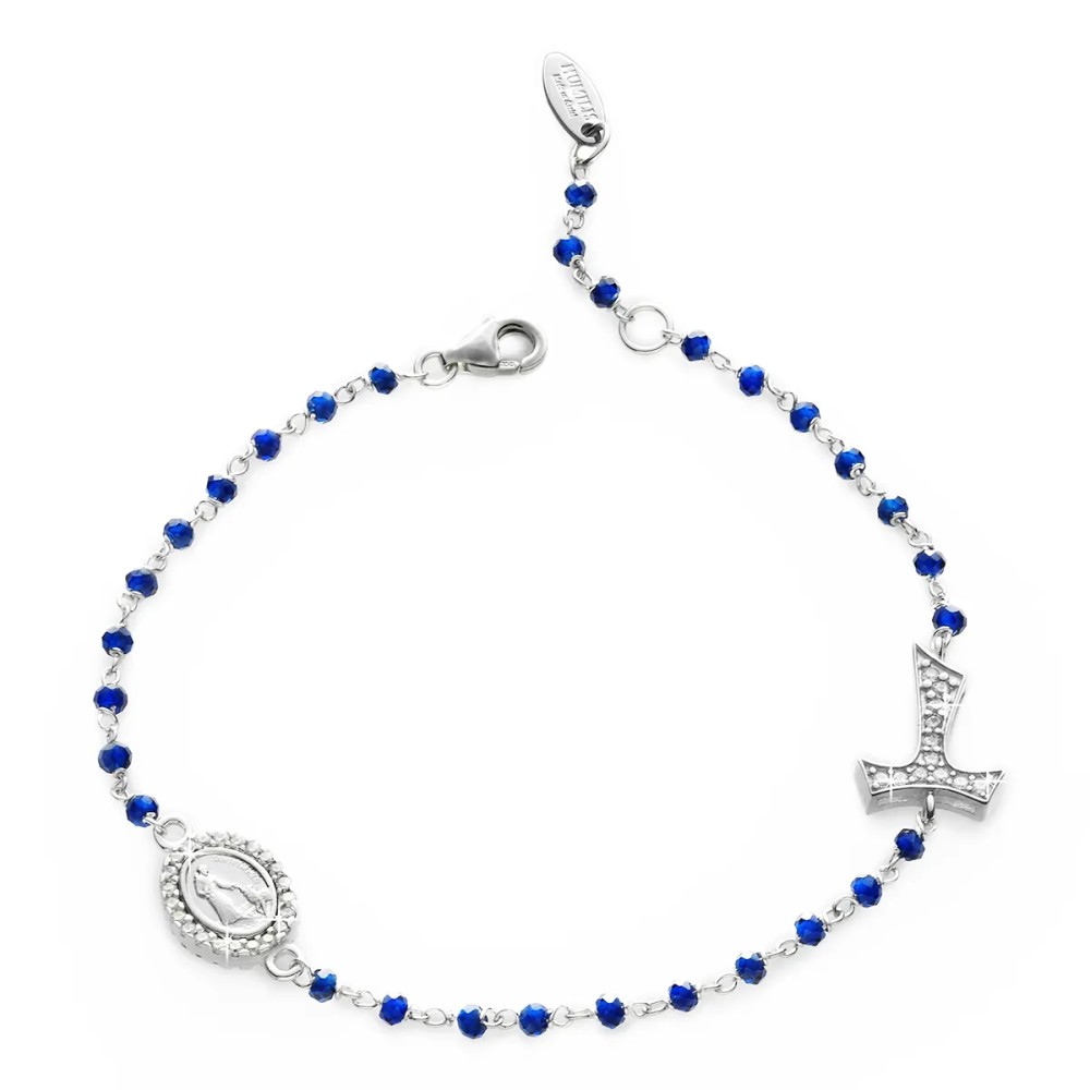 Gold Canticum Rosary bracelet with decade in stones Tau cross St. Francis and miracolous Virgin medal