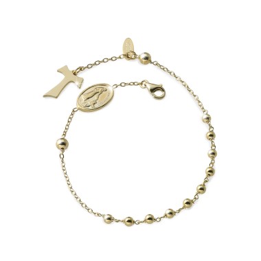 Gold Rosary bracelet with decade hanging Tau cross St. Francis and miracolous Virgin medal
