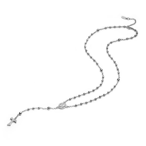 Sterling silver Rosary necklace with beads, tau cross and miracolous Mary medal