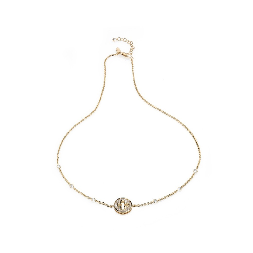 Gold Iter Venice necklace with Palazzo Ducale's quadrilob flower with zirconia