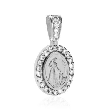Sterling silver St. Francis and the wolf medal with stones