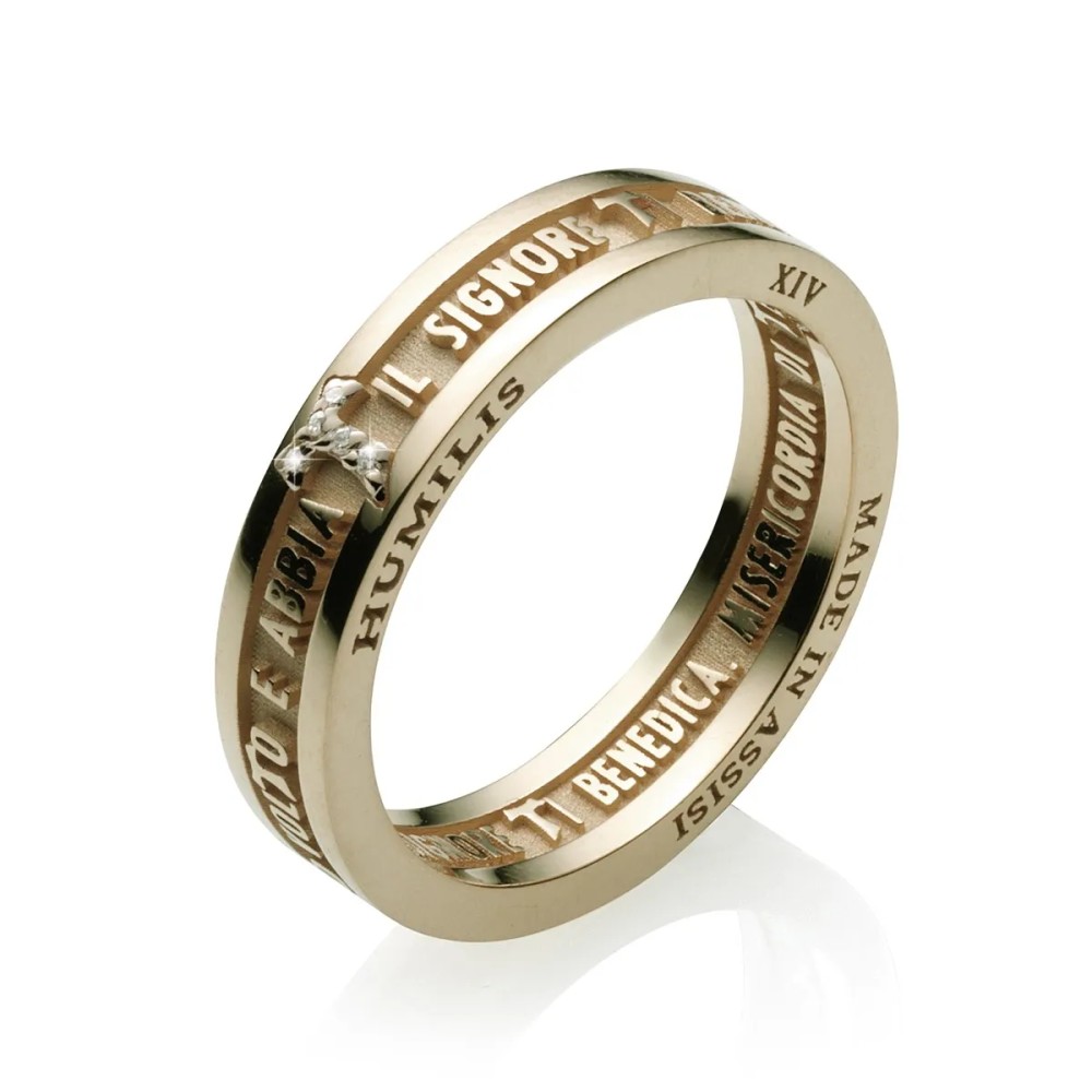 Anello Benedizione Tau francescano San Francesco in oro con diamanti Anello Benedizione Tau francescano San Francesco in oro con diamanti