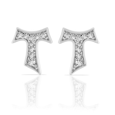 Sterling silver Tau cross earrings with zirconia