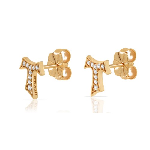 Gold Tau cross earrings with zirconia