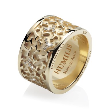 Gold Classic Random collection ring Franciscan Tau cross with diamonds
