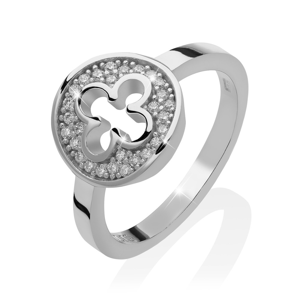 Sterling silver Iter Venice ring with Palazzo Ducale's quadrilob flower and zirconia