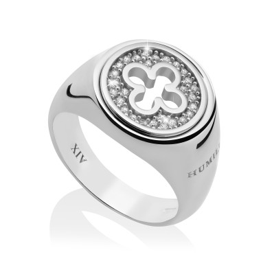 Sterling silver Iter Venice little chevalier ring with Palazzo Ducale's quadrilob flower and zirconia