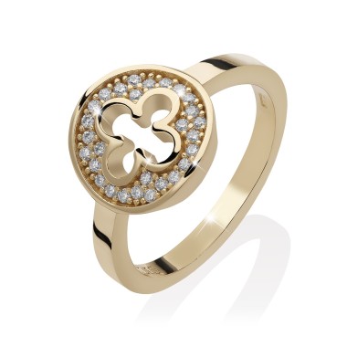 Gold Iter Venice ring with Palazzo Ducale's quadrilob flower and zirconia