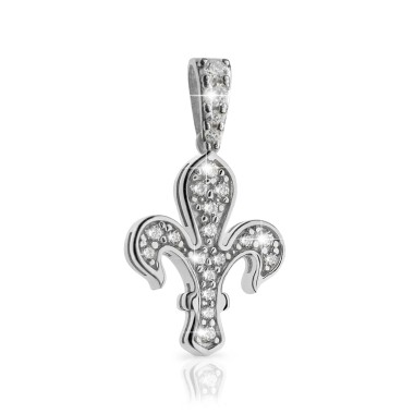 Sterling silver florentine lily pendant with high and low relief and zirconia
