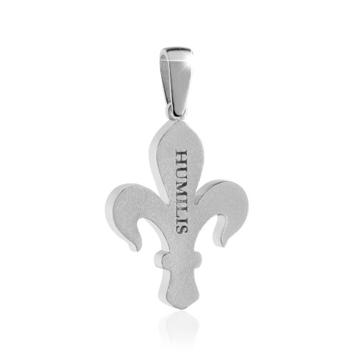 Sterling silver florentine lily pendant with high and low relief and zirconia