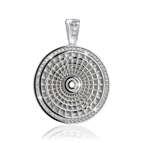 Sterling silver Rome small Pantheon round pendant with zirconia