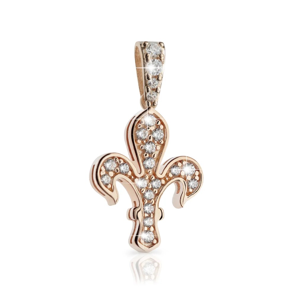 Gold florentine lily pendant with high and low relief and diamonds